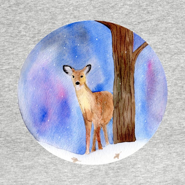 Deer in the Winter Forest Painting by Sandraartist